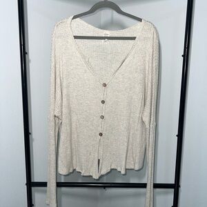7th Ray Cream Long Sleeve Button-Up Top